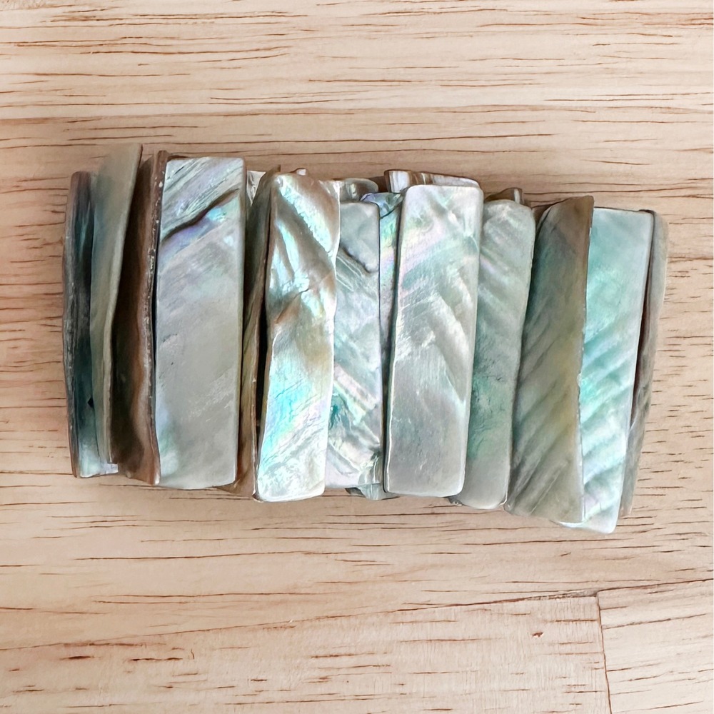Abalone Shell Stretch Bracelet Vintage Wide Iridescent Mother of Pearl Cuff